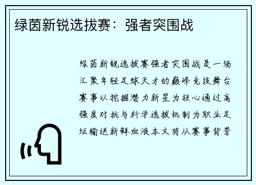 绿茵新锐选拔赛：强者突围战